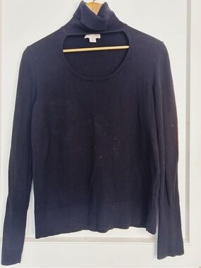 Women’s Black I State Turtleneck Sweater with Chest Cut Out Size M